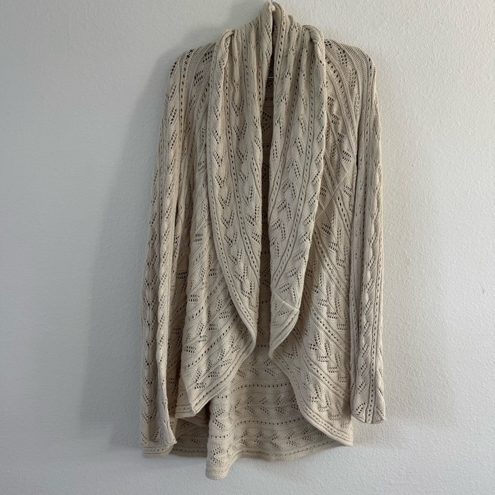 CAbi Open-Front Cream Eyelet Knit Cardigan